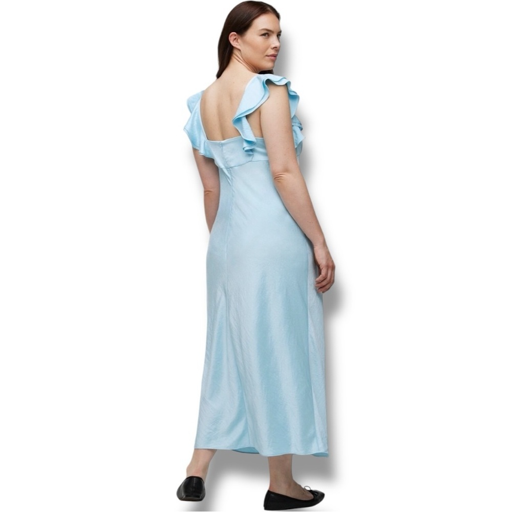 Madewell NWT Sky Blue Empire Waist Silky Maxi Dress with Ruffle Shoulder Detail - Picture 3 of 16